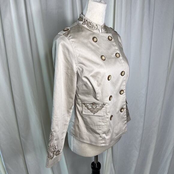 Pursuits Ltd. Beaded Military Jacket Beige Women's 6P Bohemian Double Breasted - Picture 11 of 11